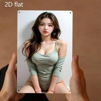 D Korean Wave Hair Bean Paste Green Suit Mixed Race Girl Aluminum Wall Art for Room Home Garage Bar Pub Garden Birthday Gift 20x30cm（7.8x11.8inch）