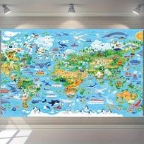 Ryškus pasaulio žemėlapio fonas su animaciniais gyvūnais ir planetomis: tinka namų dekoravimui ir vakarėlių dekoracijoms. 47.2x31.5inch/120*80cm white