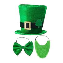 3Pcs Complete Patrick's Day Accessories Pack Top Hat Bows Tie And Mustache Costume Outfit For Festive Occasion