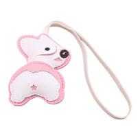 Humorous Corgi Dog Keychain User Friendly PU Leather Hanging Ornament Charm For Backpacks Keys or Gift rožinė