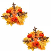2 dalių rudens klevo lapų ir moliūgų dekoras, dirbtinė žvakė Padėkos dienos stalui orange