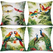 Exotic Nature Pillow Covers, Lush Rainforest & Tropical Bird Decorative Throw Pillow Cases, Wanderlust Home Decor Cushion Covers Peach skin 18*18(CM)-1Pcs