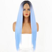 LISI HAIR Moterų ilgi tiesūs plaukai Mėlynas perukas Šviesiai mėlyni tiesūs plaukai 30 colių gradiento spalvos perukas Viduryje Cosplay Kasdienis naudojimas