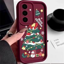 Linksmų Kalėdų Dovanų Eglutės Sniego Senio Rašto Dėklas Samsung Galaxy S24 FE S23 Ultra A16 A55 A54 A35 A34 Minkštas Silikoninis Smūgiams Atsparus TPU Matinis Telefono Dangtelis Samsung A34 5G vyno raudonos spalvos