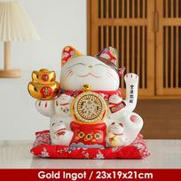 9 Inch Ceramic Beckoning Cat Maneki Neko Ornament Feng Shui Decoration Swing Lucky Fortune Cat Battery / USB Powered