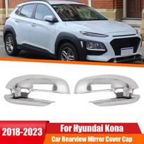 For Hyundai Kona 2018     Rearview Side Mirror Cover Wing Cap Exterior Door Rear View Case Trim Chrome Silver