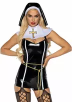 LEG AVENUE Vinyl Sinful Sister Romper Costume Set Black 4-Piece XS