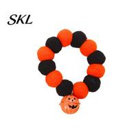 Stretchy Pet Collar Halloween Pom-Pom Collar, Cute Stretch Cat with Pumpkin Festive Bell, Soft Black Orange Pom-Poms for Cats Small Dogs Plush Pom-pom S A