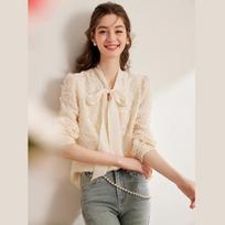 Women's Elegant Tie-Front Long Sleeve Blouse XL abrikosas