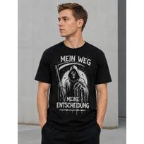 Men's black short sleeve t-shirt with grim reaper graphic, crew neck, soft cotton feel, gothic streetwear style for casual daily wear S juoda