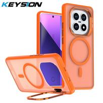 KEYSION Lens Stand Magnetic Phone Case for MagSafe for Redmi Note 15 4G 5G Matte Translucent Shockproof Cover for POCO M8 5G for Redmi Note 15 4G oranžinė