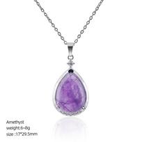 Natural Crystal Waterdrop Pendant Popular Diamond-Encrusted Inlaid Collarbone Necklace Style Natural Amethyst Standard