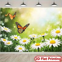 2D plane a sunny field background cloth blooming white daisies and vibrant green grassland polyester fiber 47.2x31.5inch/120*80cm