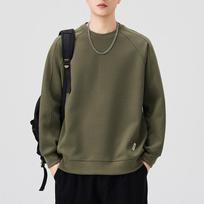 American Shoulder Sleeve Flower Gray Crew Neck Sweater Men's Simple Line Deconstruction Top Bottoming Shirt M armijos žalia spalva