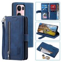 For Oppo Reno13 Pro 5G Case PU Leather Phone Cover with Zipper Wallet 9 Card Slots Blue mėlyna