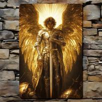 Fantasy Angel Warrior with Golden Wings and Sword  Mythical Divine Guardian Art High Definition Metal Tin Sign Wall Art  HD Pr 20x30cm（7.8x11.8inch）