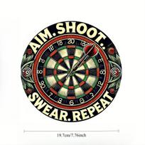Vintage Aim Shoot Swear Repeat Dart Board Game Funny Sports Retro D Flat Round Metal Tin Sign Wall Art Plaque For Bar Pub Game 20x20cm(8x8inch)