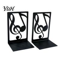 Note Bookends 1 Pair Metal Book Ends, Piano Musical Notes Decorative Bookend for Shelves, Heavy Duty Holder Stand, Non-skid Support Stopper F black