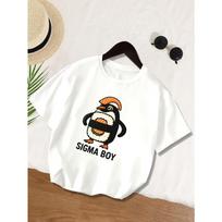 European sizes Italian Brainrot Sigma Boy Patterned Children's T-shirt, Comfortable and Stylish, Perfect for Both Girls and Boys 98cm balta