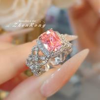 High Carbon Light Luxury Argyle Pink Diamond Bird's Nest Micro-Pave Ring for Women Adjustable open size