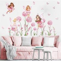Cartoon Pink Flower Fairy Dandelion Wall Stickers Girl Room Floral Butterfly Wall Decals Bedroom Baby Nursery Kids Home Decor rožinė