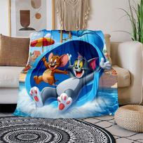 Tom & Jerry Water Slide Adventure Poster PrintBlanket Flannel Throw Blanket for Sofa, Bed, Travel, Camping, Office 100x150cm