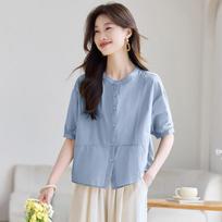 La Chapelle Women's French Stand-Up Collar Casual Blouse XL mėlyna