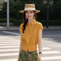 Women's Lightweight Lapel Button-Up Shirt M oranžinė