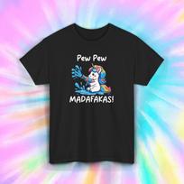 Funny Unicorn Pew Pew T-Shirt Cute Water Gun Meme Humor Gift Tee S-5XL XXXL