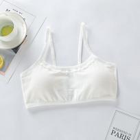 Pure Cotton Lace Trim Sling Bandeau Training Vest for Junior High Growing Girls Breathable Double Layer Anti-Bump Developmental Puberty Undergarment One size balta