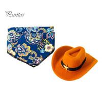 Paisley Bandana for Pets 1 Set Cat Cowboy Costume, Adjustable Hat And Retro Scarf, Small Dog Cute Outfit Cats Dogs, Western Style Pet Accessories S C