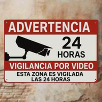 Vintage CCTV Surveillance Warning Sign ADVERTENCIA  HORAS VIGILANCIA POR VIDEO with Security Camera Icon High Definition Met 20x30cm（7.8x11.8inch）