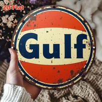 Gulf Oil Senovinis Sendintas Metalinis Skardinis Ženklas Retro Automobilių Sienos Meno Dekoras Garažui Vyriškam Kambarėliui 20x20cm(8x8inch) red