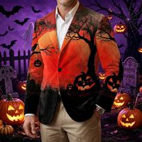 Men's Business Casual Corduroy with Halloween Print for Party and Daily Wear L rožinė