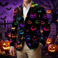 Men's Business Casual Corduroy with Halloween Print L juoda