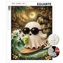 DIY Frameless Pearl Painting Kit Cute Surfing Character Pattern 3D Shiny Bead Art Canvas Relaxing Creative Unique Craft Decor Gift 30x40cm