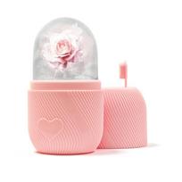 6 Cube Silicone Face Ice Roller Mold DIY Beauty Massager Mould for Skin Cooling Tightening Home Spa Care rožinė raudona spalva