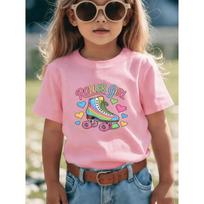 European sizes Rainbow Vintage Style Roller Skate T-Shirt - Girls' Printed Design, Full of Playful Vibes, Suitable for Parties, Sports, and Daily Wear 98cm rožinė
