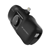 Wozinsky WF16-YLS 5000mAh 15W Lightning mini išorinė baterija su įmontuotu USB-C kabeliu ir Apple Watch įkrovikliu - juoda