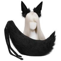 Dirbtinio kailio gyvūnų galvos juostos Pūkuotas gyvūnas vilkas ausys galvos apdangalai uodegos rinkinys Kawaii plaukų lankelis Helovino Cosplay vakarėlio reikmenims