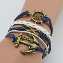 Fashion Womens Leather Multilayer Cute Infinity Anchor Rudder Charms Bracelet KTJ mėlyna