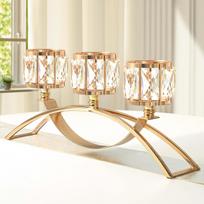 3 Arm Gold Crystal Candelabra, Arch Candlestick Holder for Wedding Centerpiece, Dining Room Cabinet Decor Home Gift auksas
