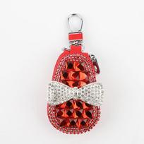 Shiny Key Bling Bling Sparkle Rhinestone Glitter Car Key Fob Cover Keyless Remote FOB Shell Protection Bag Case Key Accessories 16*7cm raudona