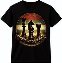 Vintage Chess Pieces Graphic T-Shirt King Knight Rook Strategy Game Design Tee S