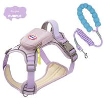Dog Harness Chest Strap Cute Bowknot Reflective Vest Pet Harness and Leash No Pull Proof Dog Safety Traction Rope with Pouch Bag (Purple,M) violetinė