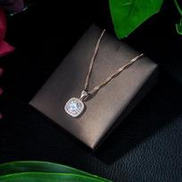 HIBRIDE Elegant Rose Gold Color Pendant Necklace With Crystal CZ Pave Water Drop Shape Jewelry for Women P09 46cm&Pendant rožinio aukso spalvos
