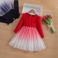 Girls Autumn Starry Tulle Tutu Dress Elegant Princess Party Gown For Kids Formal Occasion Wear 110cm raudona