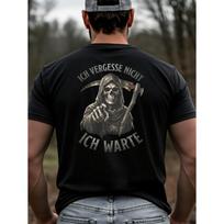 Men's black short sleeve t-shirt with grim reaper graphic, crew neck, relaxed fit, soft cotton feel, edgy skull design for casual streetwear or biker S juoda