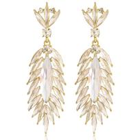 Elegant Feather Drop Earrings With Crystal Waterfall For Formal Events Women Crystal White
