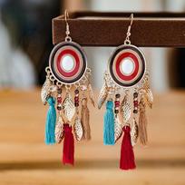 Bohemian Colorful Ethnic Crystal Leaf Tassel Drop Dangle Earrings For Women Enamel Geometric Wedding Female Earrings Jewelry